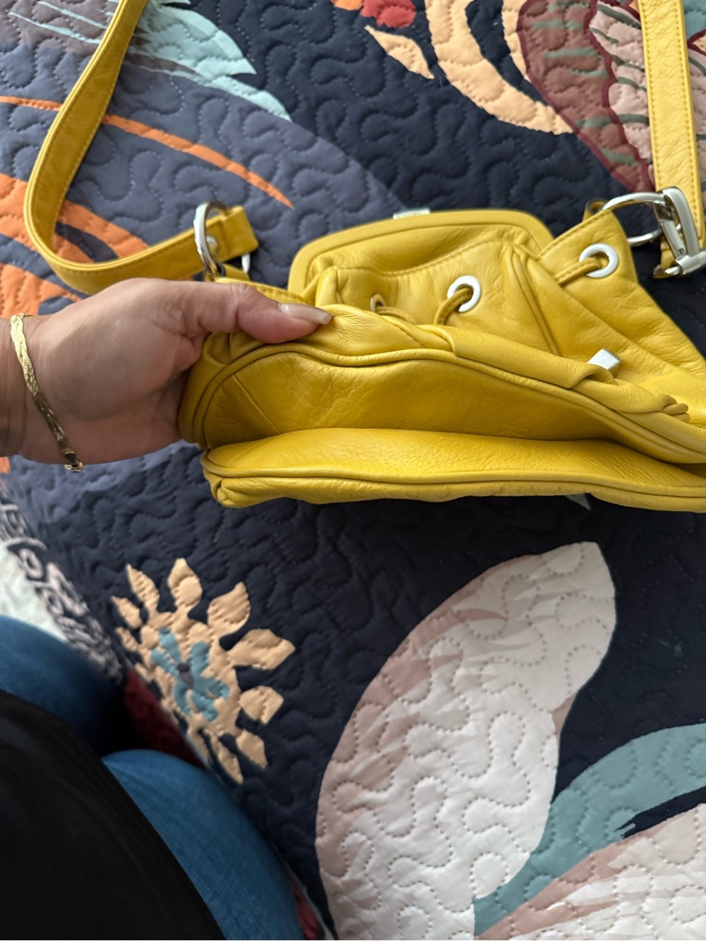 b. makowsky Yellow Leather Drawstring Shoulder Bag - Picture 8 of 9